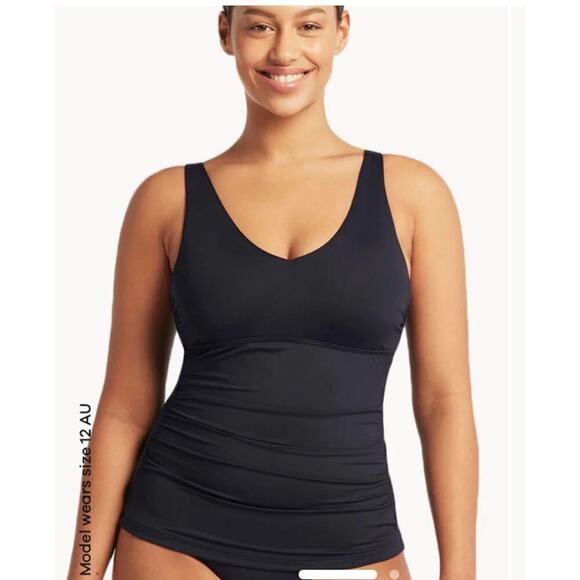 Sea Level Eco Essentials Tankini Swim Top Black Size 12 - Picture 1 of 7